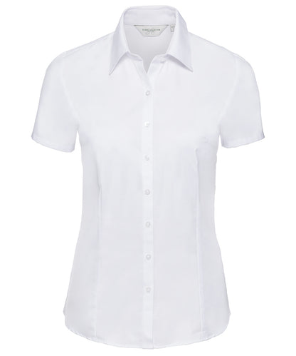 Russell Women's short sleeve herringbone shirt White