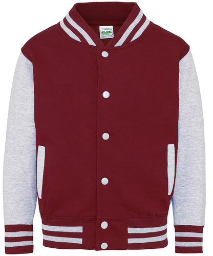 Just Hoods Kids varsity jacket Burgundy/Heather Grey