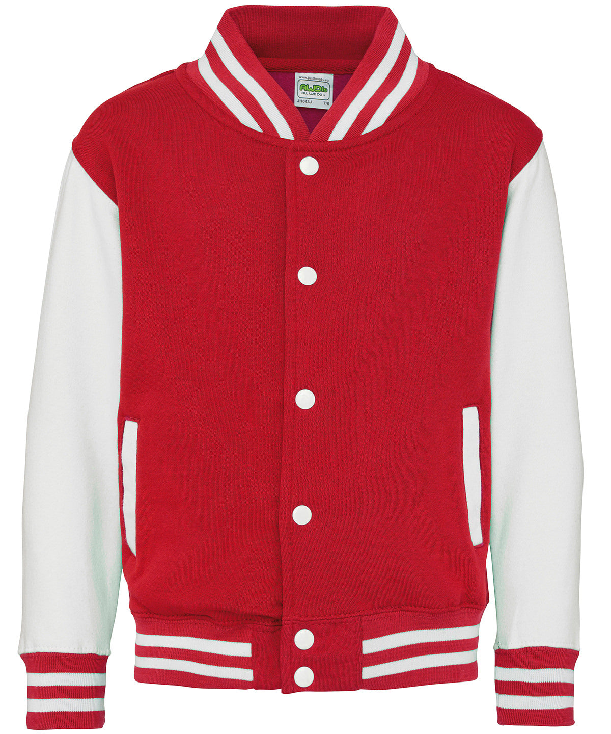 Just Hoods Kids varsity jacket Fire Red/White