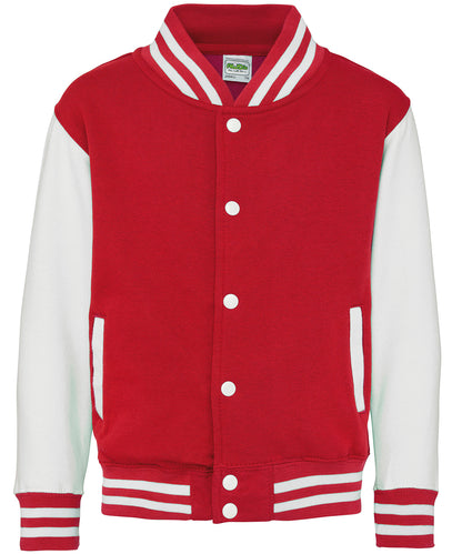 Just Hoods Kids varsity jacket Fire Red/White