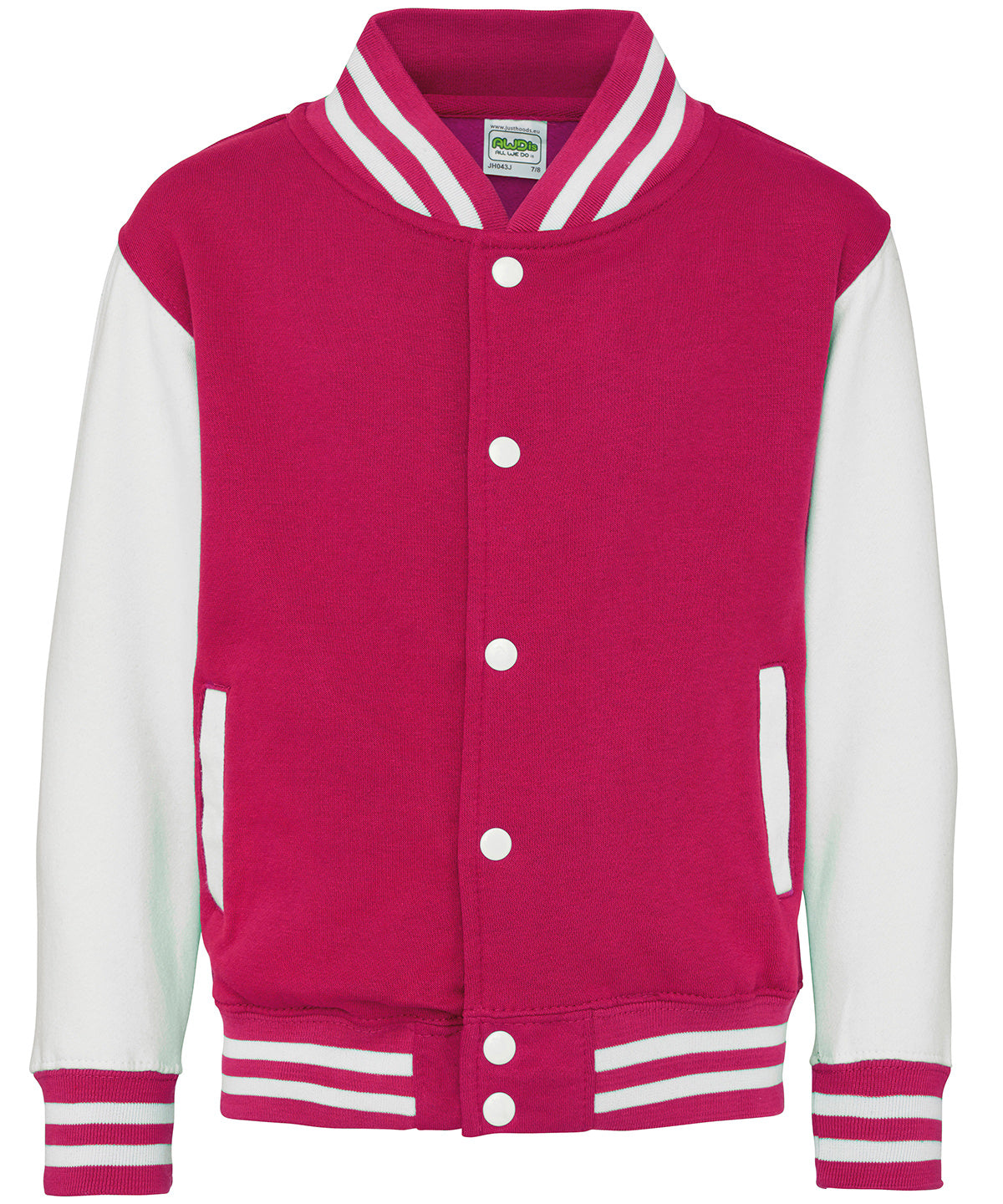 Just Hoods Kids varsity jacket Hot Pink/White