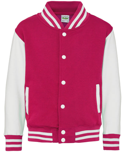 Just Hoods Kids varsity jacket Hot Pink/White