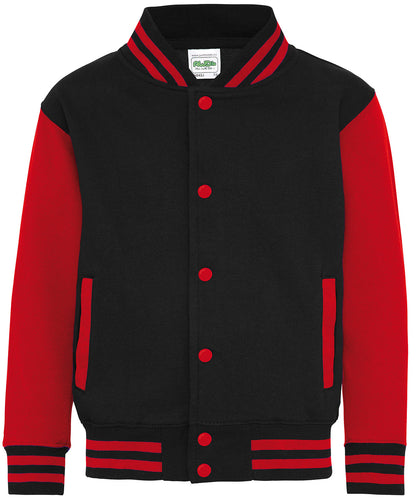 Just Hoods Kids varsity jacket Jet Black/Fire Red