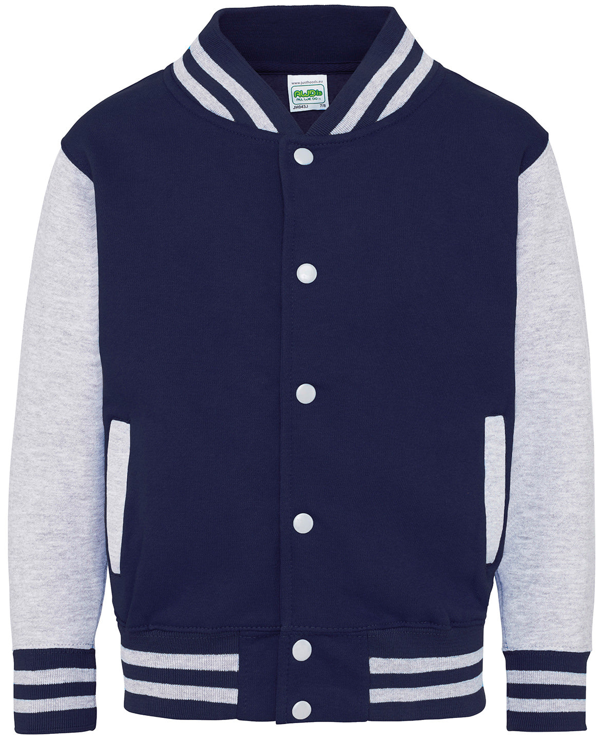 Just Hoods Kids varsity jacket Oxford Navy/Heather  Grey