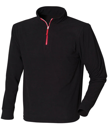 Finden & Hales ¼ zip long sleeve fleece piped Black/Red/White