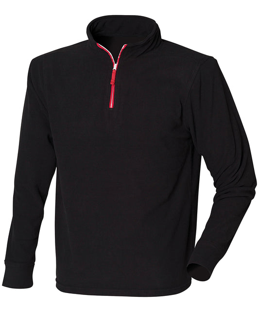 Finden & Hales ¼ zip long sleeve fleece piped Black/Red/White