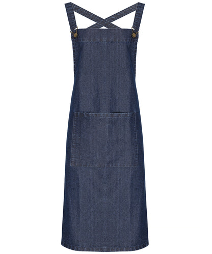 Premier Cross back 'barista' bib apron Indigo Denim