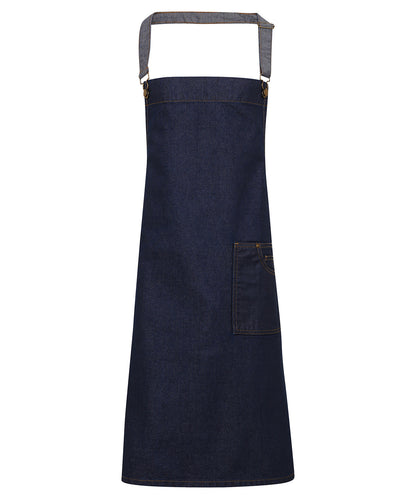 Premier District waxed-look denim bib apron Indigo Denim