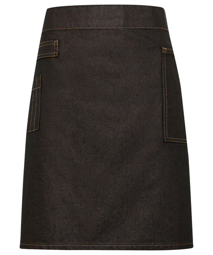 Premier Division waxed-look denim waist apron Black/Tan Denim