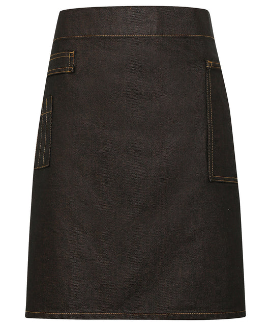 Premier Division waxed-look denim waist apron Black/Tan Denim