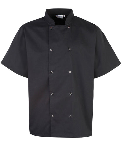 Premier Studded front short sleeve chef's jacket Black