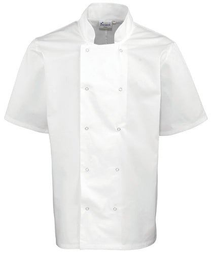 Premier Studded front short sleeve chef's jacket White