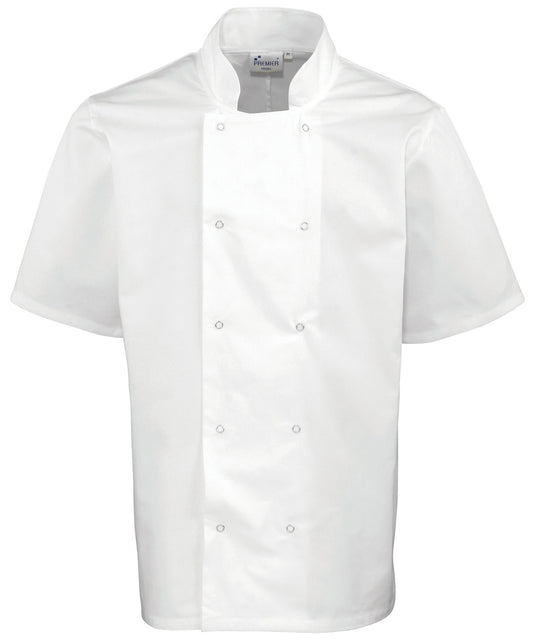 Premier Studded front short sleeve chef's jacket White
