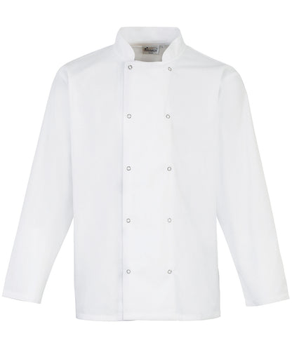 Premier Studded front long sleeve chef's jacket White