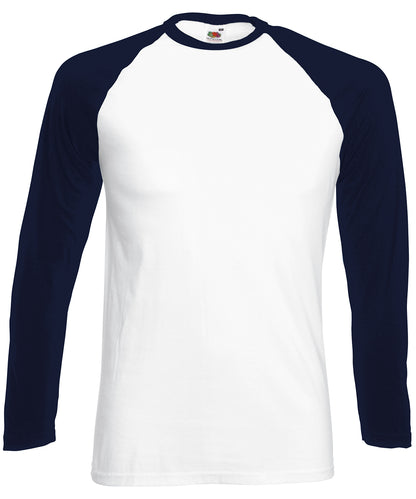 Fruit of the Loom Long sleeve baseball T White/Deep Navy*
