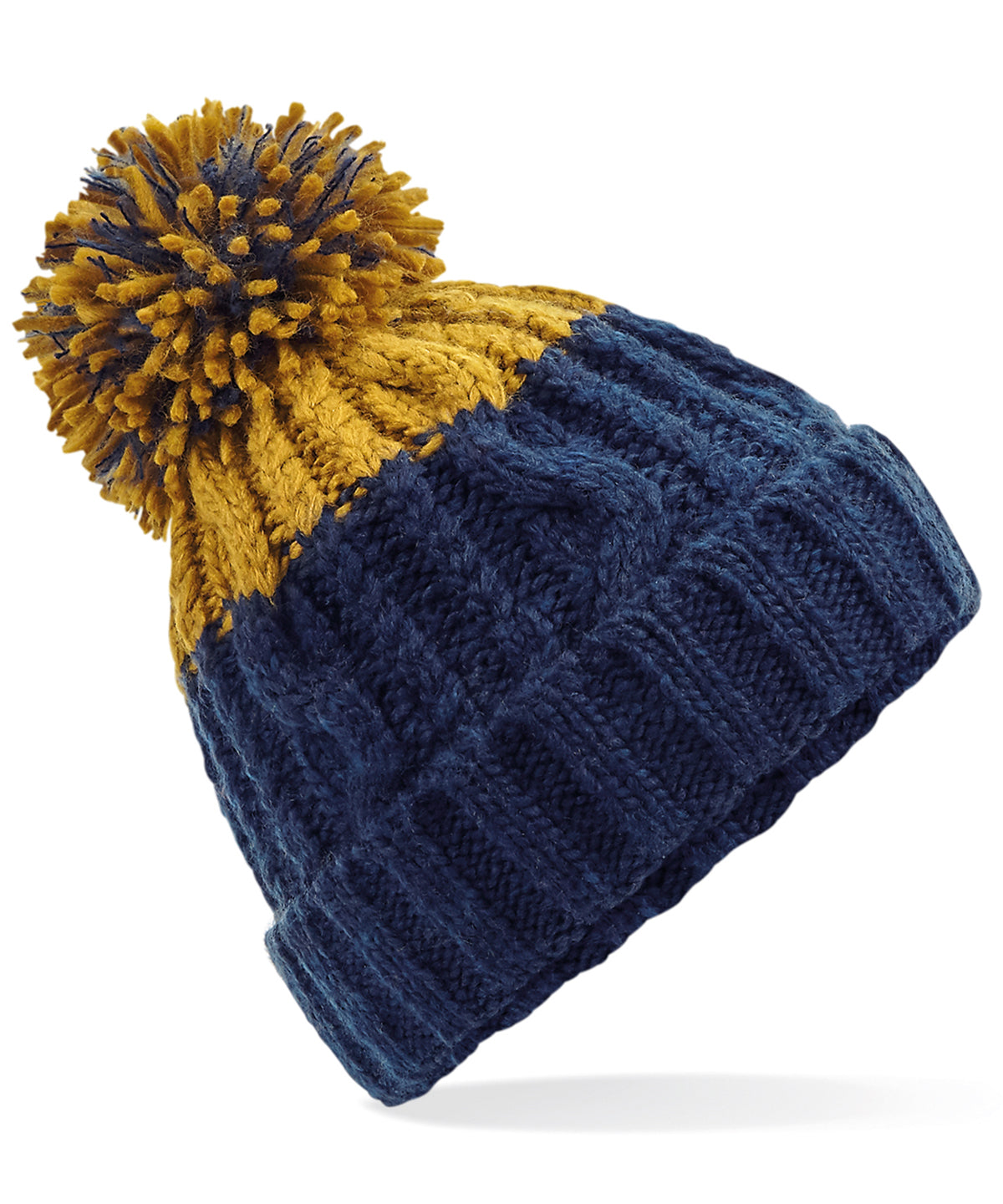 Beechfield Apres beanie Oxford Navy/Mustard