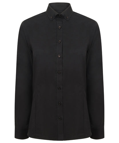 Henbury Women's modern long sleeve Oxford shirt Black