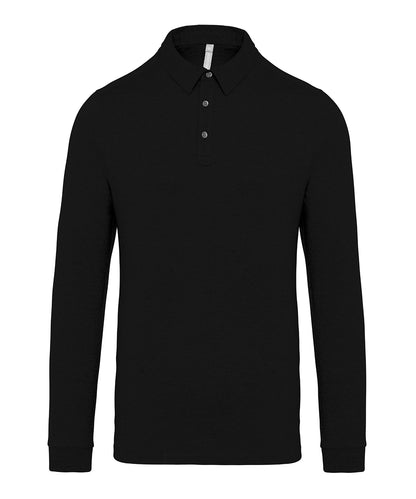 Kariban Jersey knit long sleeve polo shirt Black