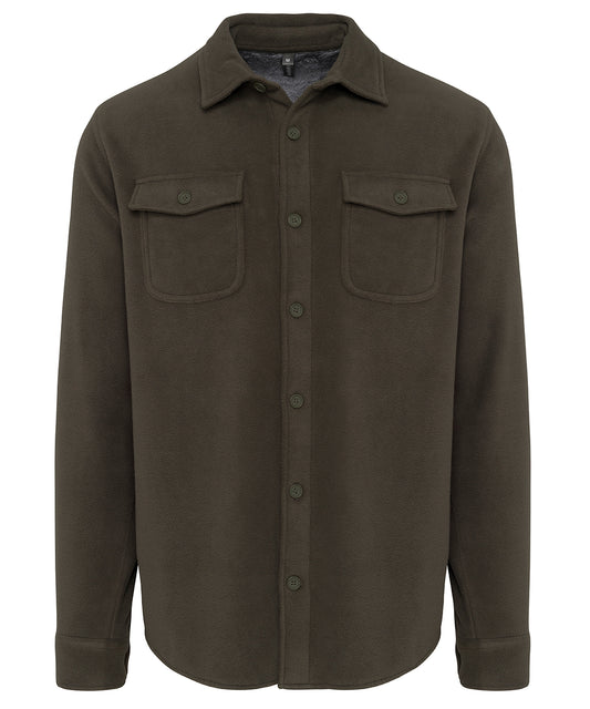 Kariban Sherpa-lined fleece overshirt Dark Khaki/Storm Grey