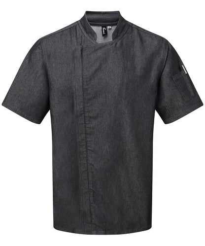 Premier Chef's zip-close short sleeve jacket Black Denim