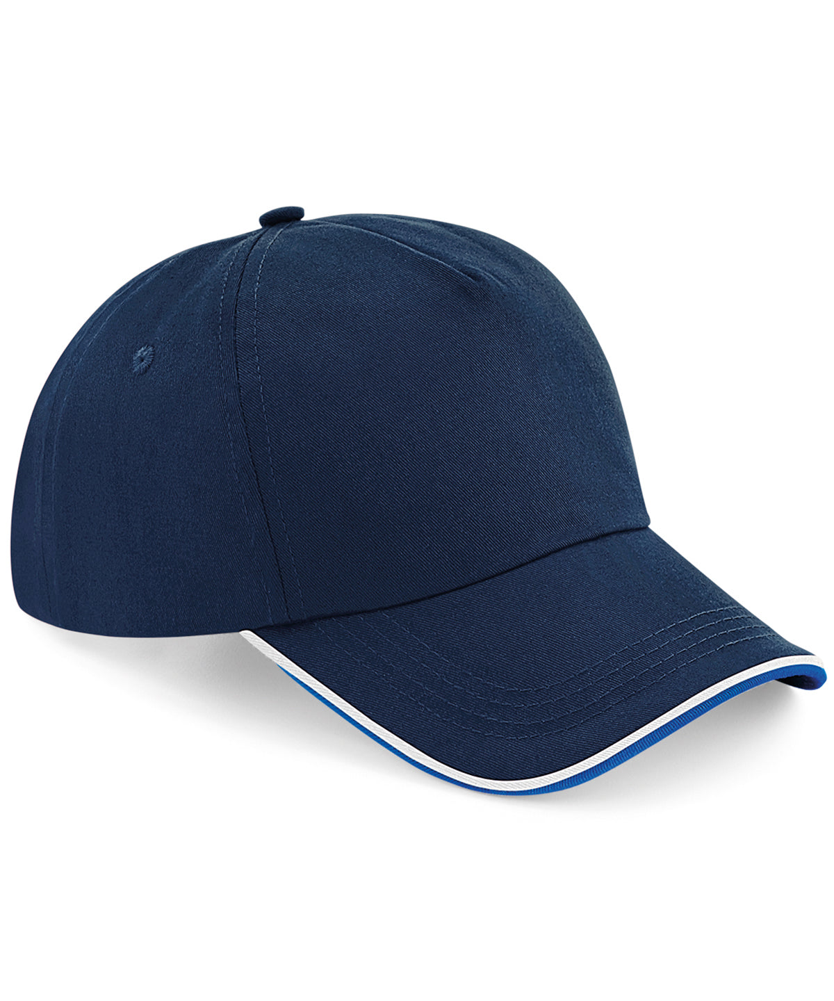 Beechfield Authentic 5-panel cap - piped peak French Navy/Bright Royal/Whte