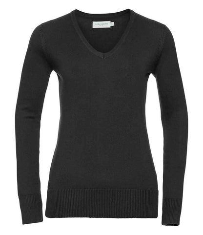 Russell Athletic Collection Ladies Cotton Acrylic V Neck Sweater in Black