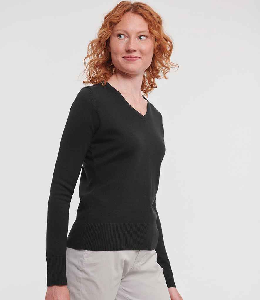 Russell Athletic Collection Ladies Cotton Acrylic V Neck Sweater - model image
