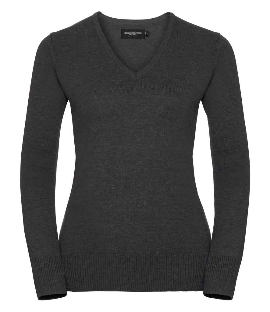 Russell Athletic Collection Ladies Cotton Acrylic V Neck Sweater in Charcoal Marl