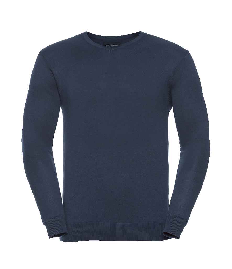 Russell Athletic Collection Cotton Acrylic V Neck Sweater in French Navy