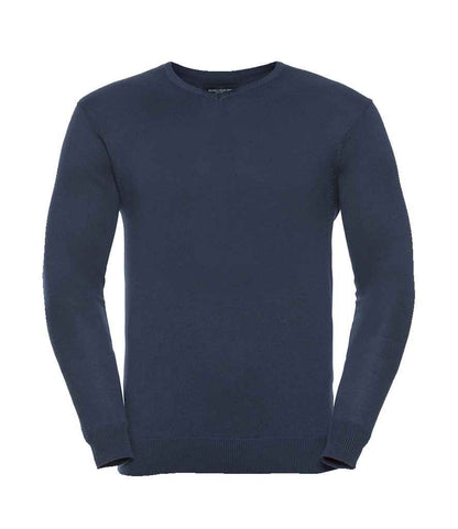 Russell Athletic Collection Cotton Acrylic V Neck Sweater in French Navy