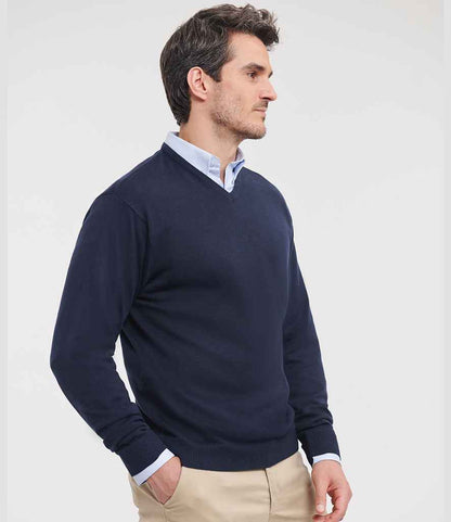 Russell Athletic Collection Cotton Acrylic V Neck Sweater - model image