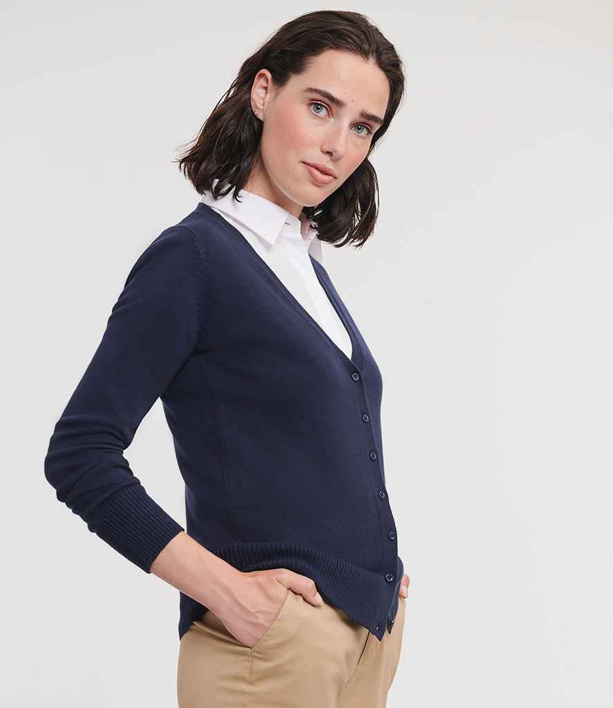 Russell Athletic Collection Ladies Cotton Acrylic V Neck Cardigan - model image