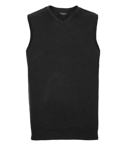 Russell Athletic Collection Sleeveless Cotton Acrylic V Neck Sweater in Black