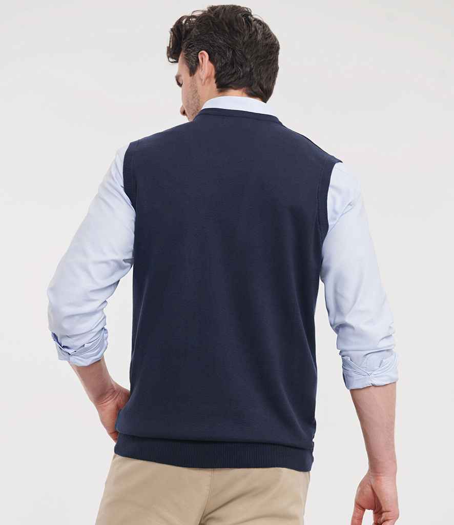 Russell Athletic Collection Sleeveless Cotton Acrylic V Neck Sweater - model image