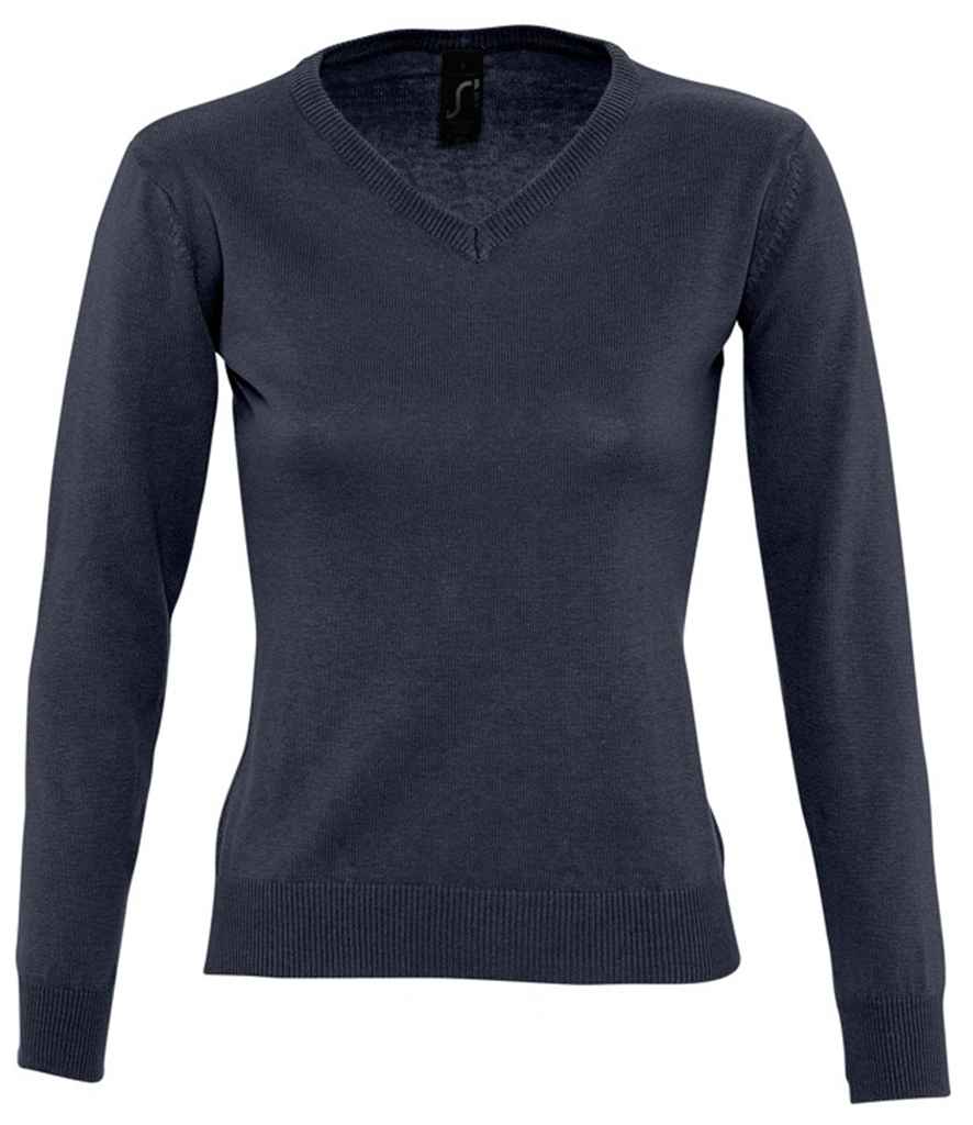 SOL'S Ladies Galaxy Cotton Acrylic V Neck Sweater in Navy