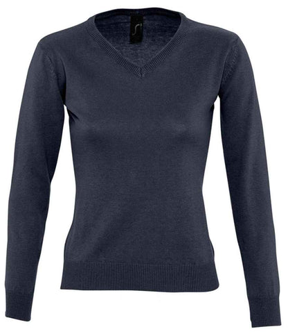 SOL'S Ladies Galaxy Cotton Acrylic V Neck Sweater in Navy