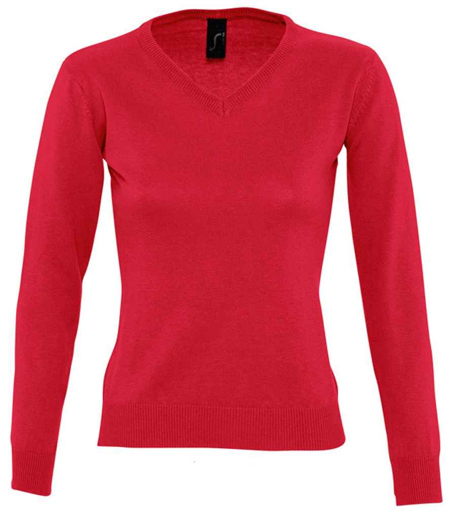 SOL'S Ladies Galaxy Cotton Acrylic V Neck Sweater in Red