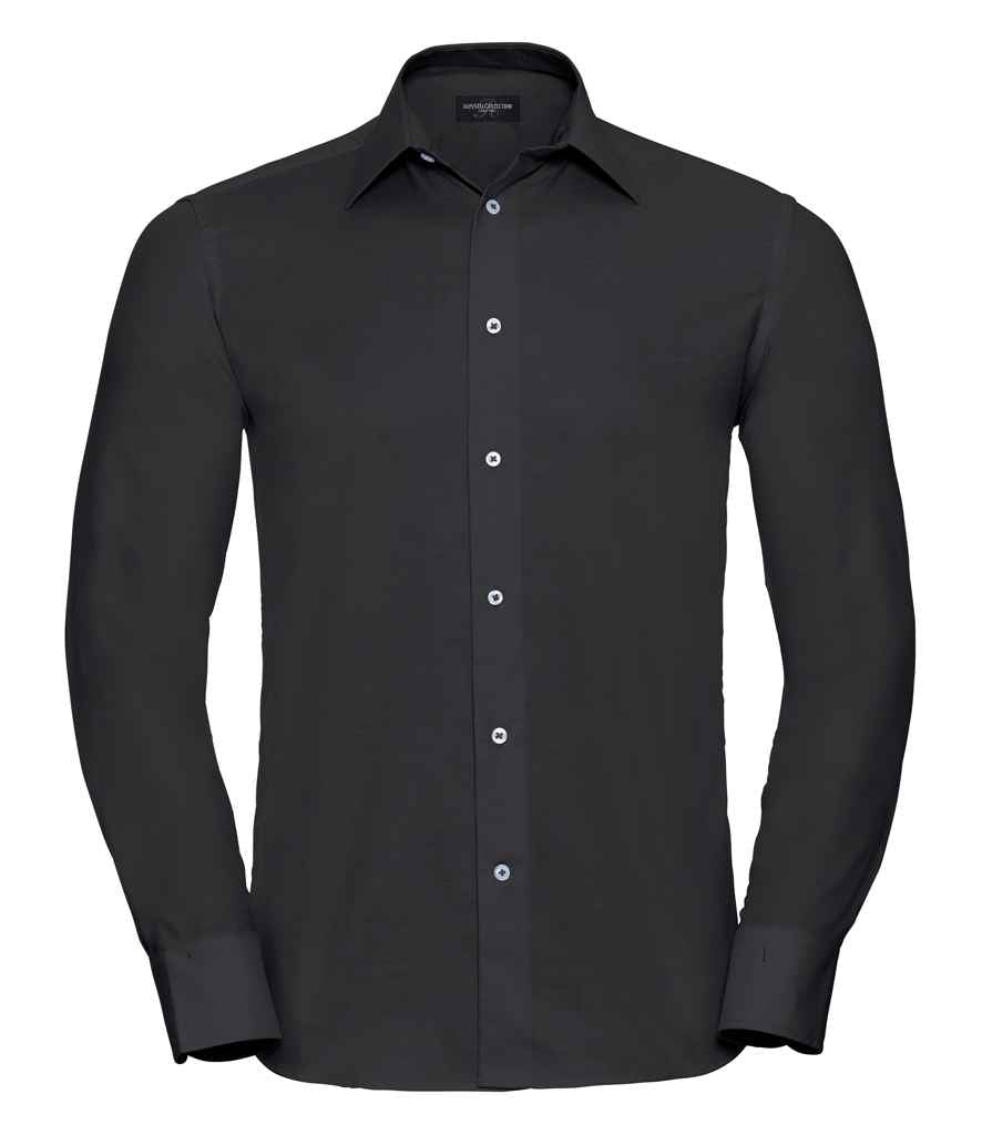 Russell Athletic Collection Long Sleeve Tailored Oxford Shirt in Black