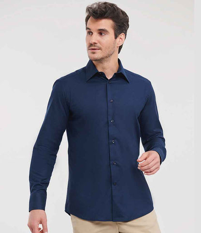Russell Russell Athletic Collection Long Sleeve Tailored Oxford Shirt Bright Navy