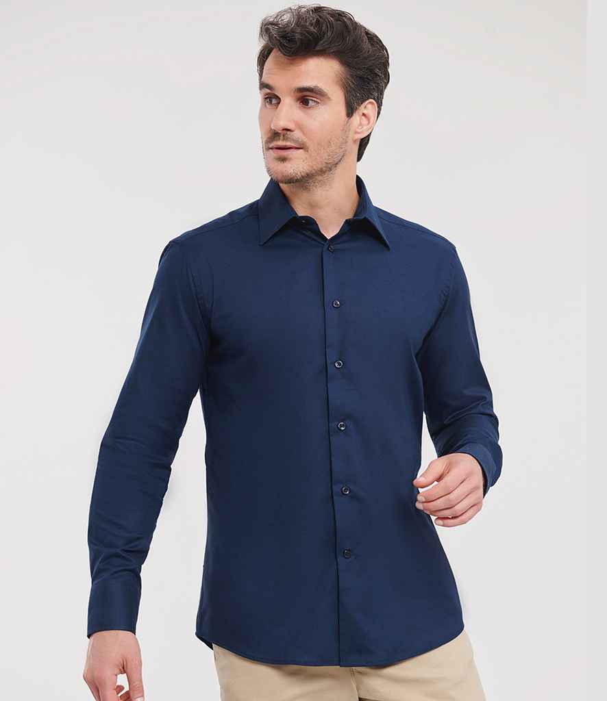 Russell Russell Athletic Collection Long Sleeve Tailored Oxford Shirt Bright Navy