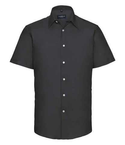 Russell Athletic Collection Short Sleeve Tailored Oxford Shirt in Black