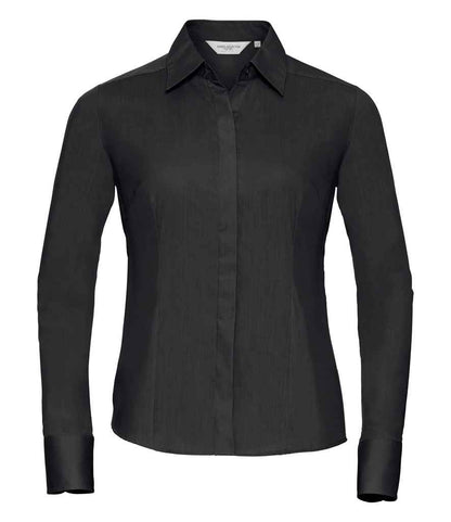 Russell Athletic Collection Ladies Long Sleeve Fitted Poplin Shirt in Black