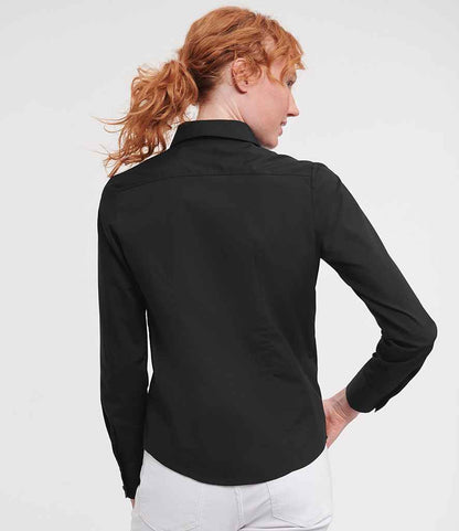 Russell Russell Athletic Collection Ladies Long Sleeve Fitted Poplin Shirt Black