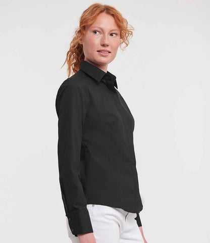 Russell Russell Athletic Collection Ladies Long Sleeve Fitted Poplin Shirt Black