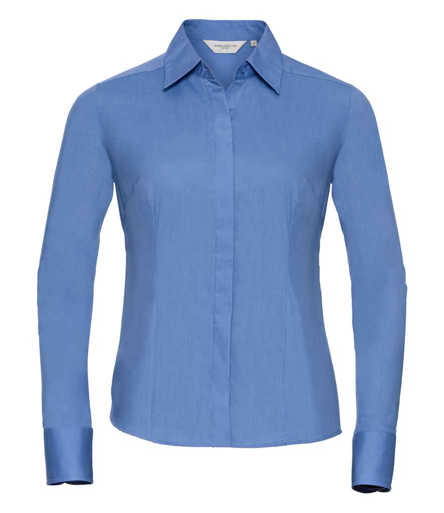 Russell Russell Athletic Collection Ladies Long Sleeve Fitted Poplin Shirt Corporate Blue