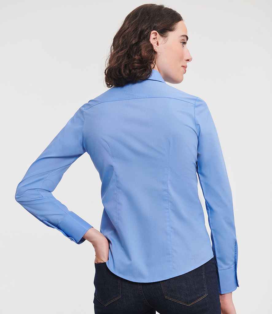 Russell Russell Athletic Collection Ladies Long Sleeve Fitted Poplin Shirt Corporate Blue