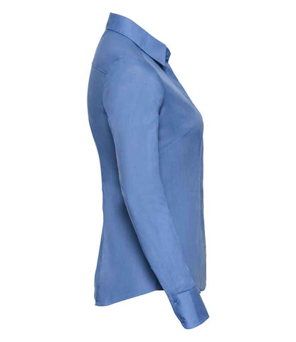Russell Russell Athletic Collection Ladies Long Sleeve Fitted Poplin Shirt Corporate Blue