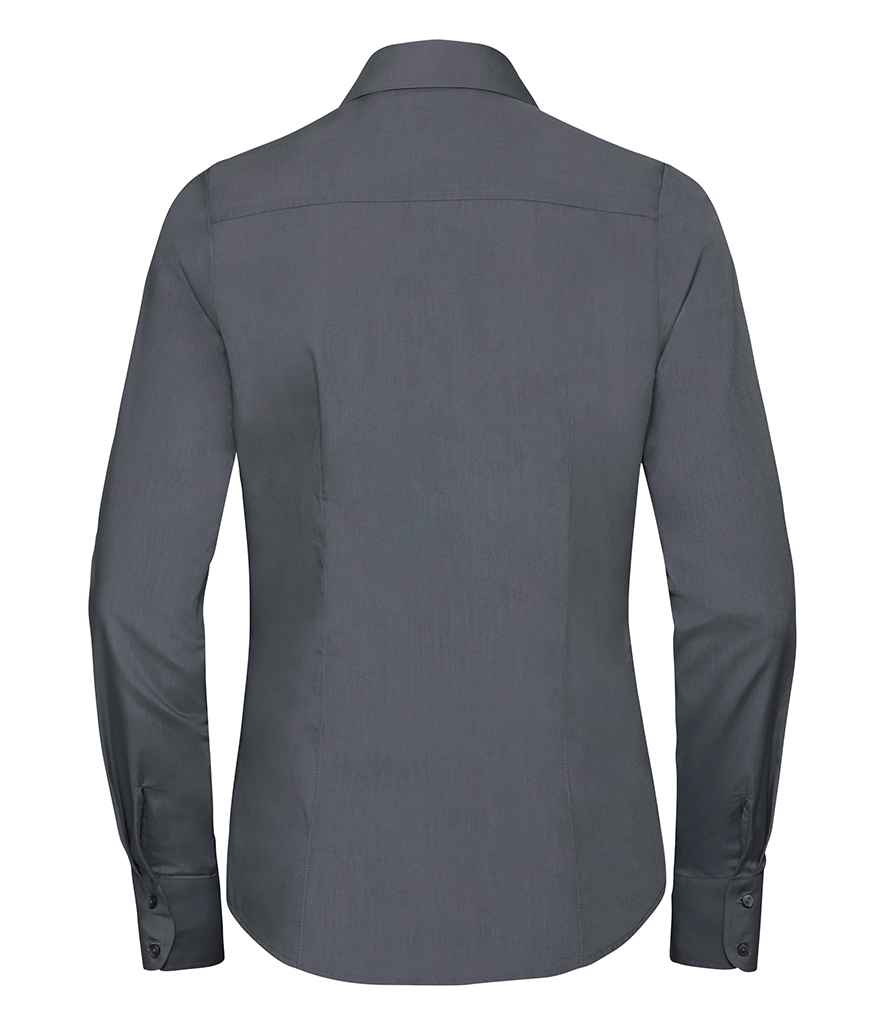 Russell Russell Athletic Collection Ladies Long Sleeve Fitted Poplin Shirt Convoy Grey