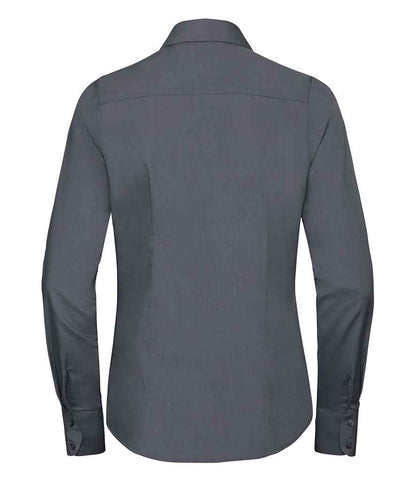 Russell Russell Athletic Collection Ladies Long Sleeve Fitted Poplin Shirt Convoy Grey