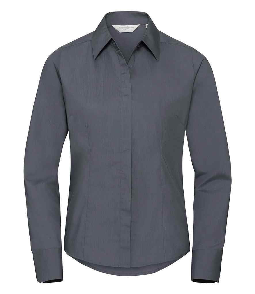 Russell Russell Athletic Collection Ladies Long Sleeve Fitted Poplin Shirt Convoy Grey